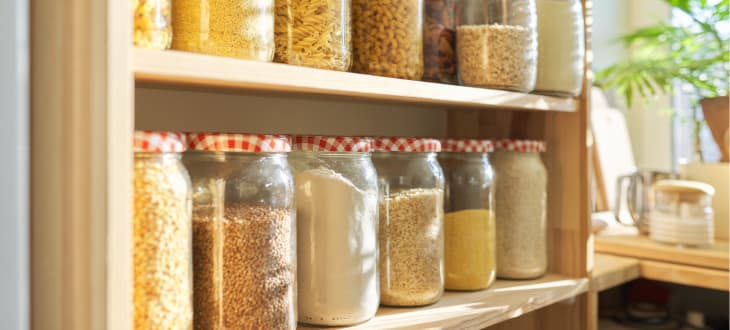 kitchen jars & storage lined on shelf