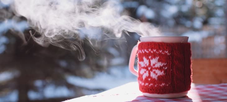 hot chocolate outside in the snow