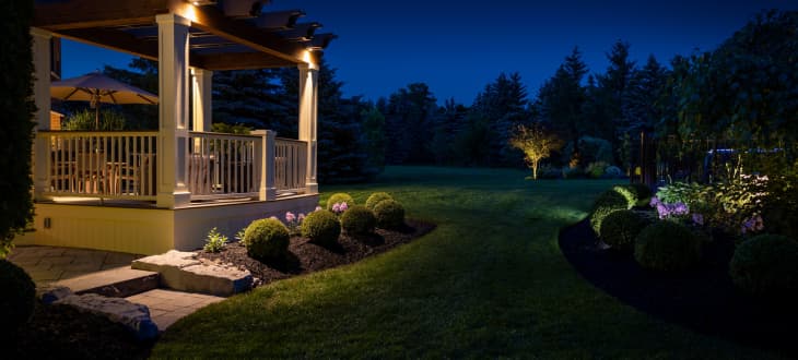 cozy garden decking in the night