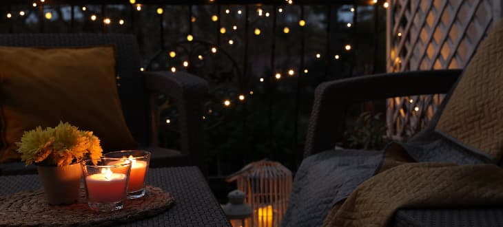 cosy garden with fairy lights