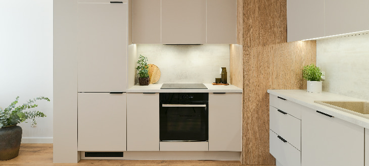 soft beige coloured kitchen