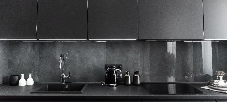 black and grey laminate kitchen worktops
