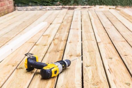 Drill on wooden decking