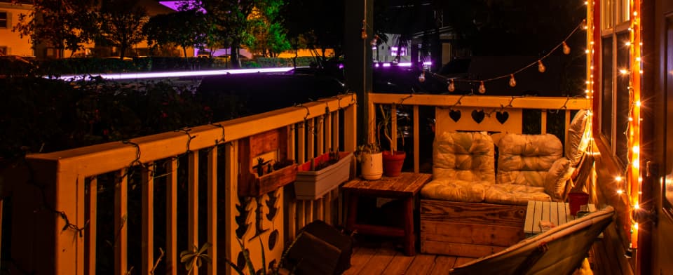 Decking with fairy lights made festive