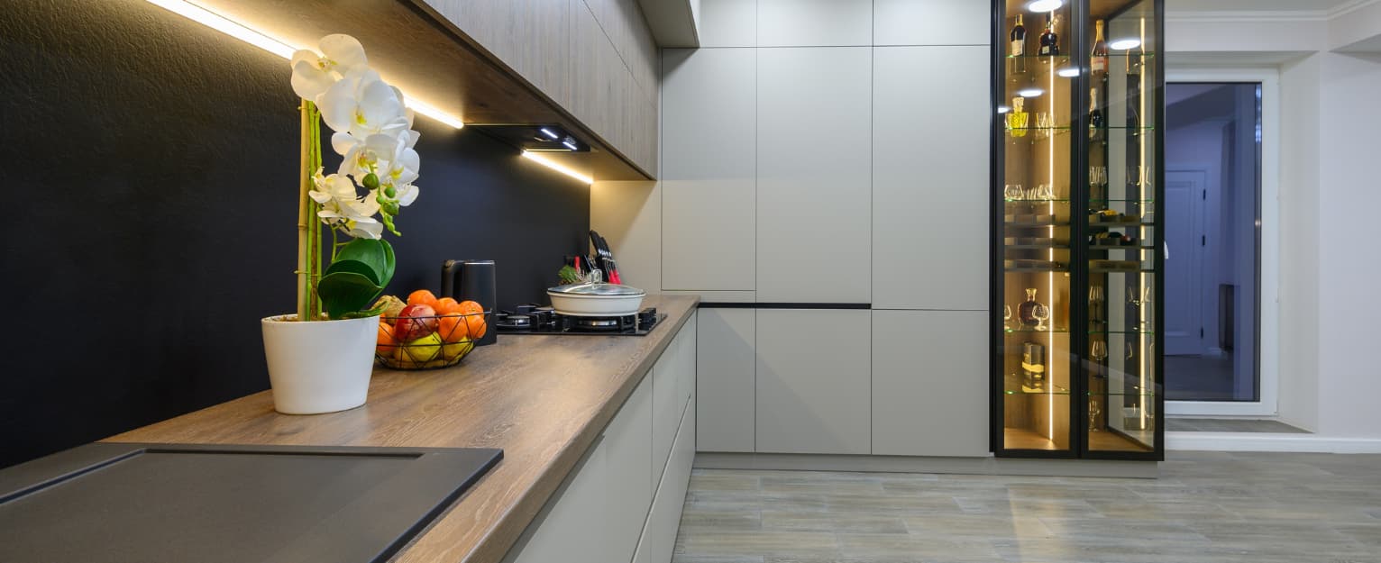 modern kitchen with laminate worktop