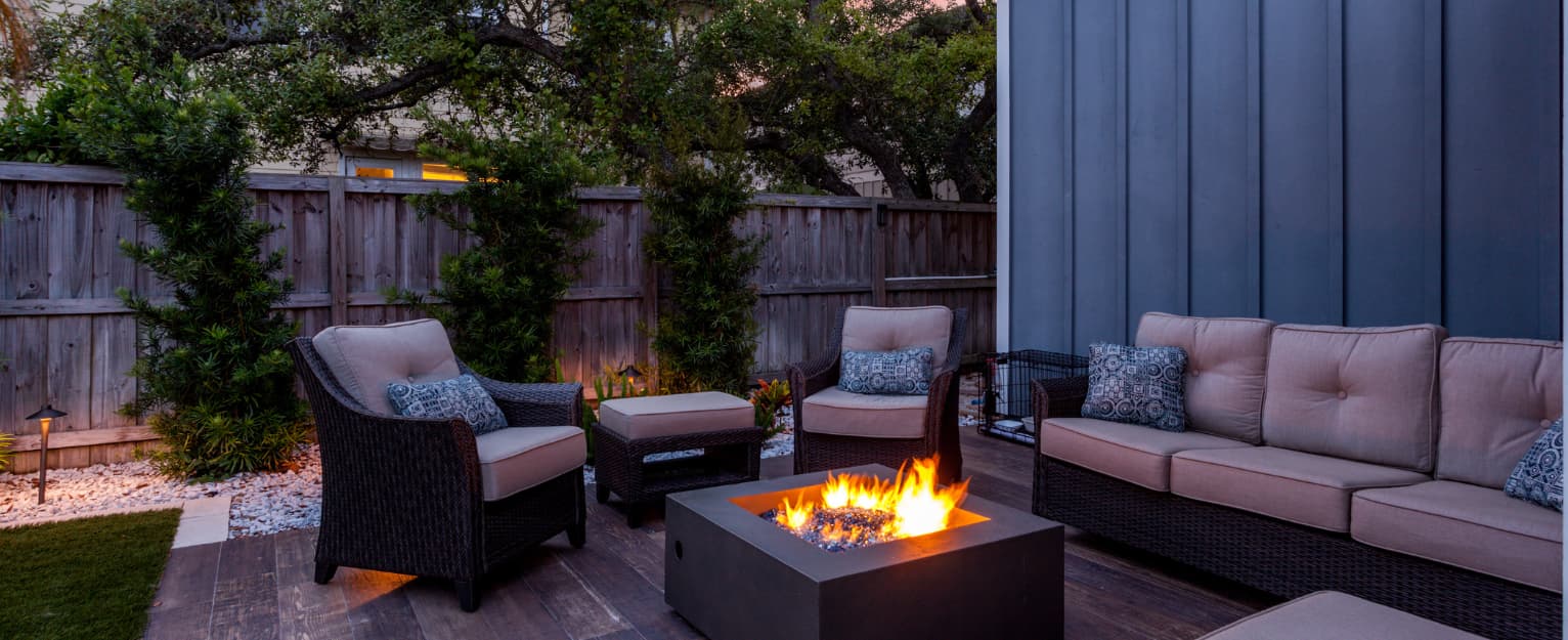 autumnal firepit on decking