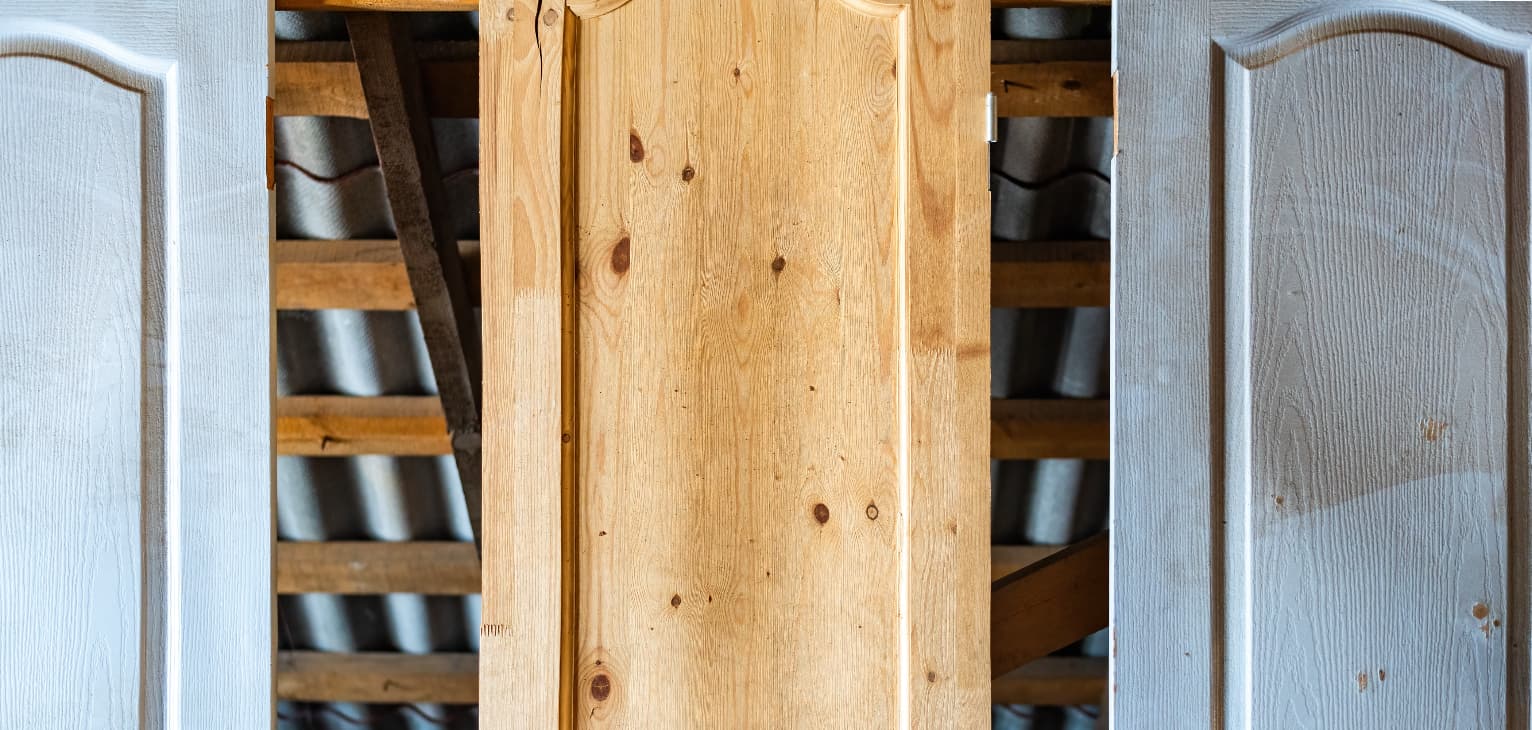 Three wooden door panels showing different finishes and styles side by side.