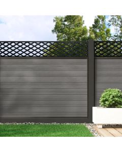 Welsh Grey - Composite Fence Panel Kit with Aluminium Posts and Diamond Decorative Screen