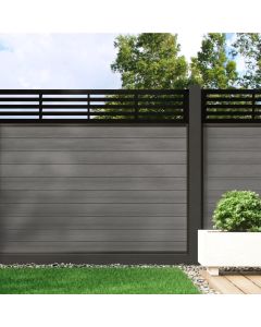 Welsh Grey - Composite Fence Panel Kit with Aluminium Posts and Linear Decorative Screen