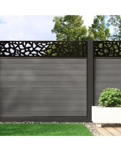 Welsh Grey - Composite Fence Panel Kit with Aluminium Posts and Pebble Decorative Screen