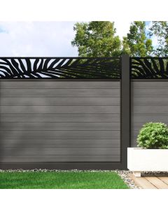 Welsh Grey - Composite Fence Panel Kit with aluminium posts and Palm Decorative Screen