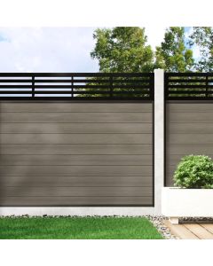 Welsh Grey - Composite Fence Panel Kit with Linear Decorative Screen (For Concrete Posts)