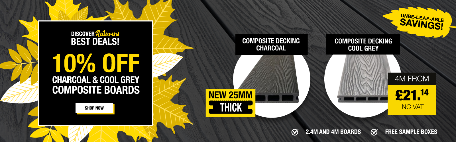 10% Off Charcoal & Cool Grey Composite Boards